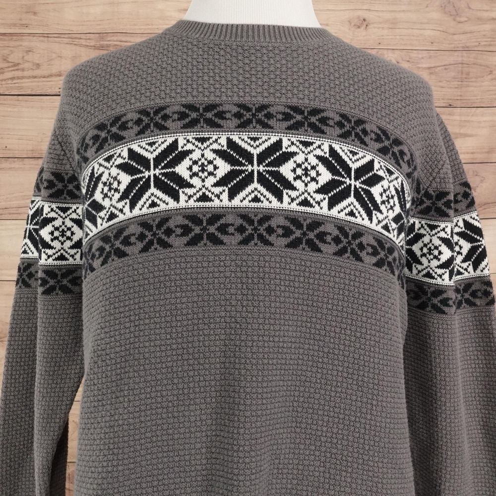 John Bartlett Consensus Sweater Mens XL Gray Crew Neck Pullover Fair Isle Knit